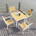 Leisure outdoor patio furniture aluminum frame plastic wood material dining table and chair set